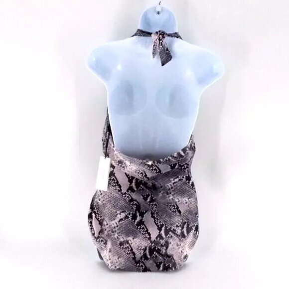 Calvin Klein One-Piece Swimsuit Size 16 Multicolor Snake Blush High-Neck Halter - Picture 2 of 4